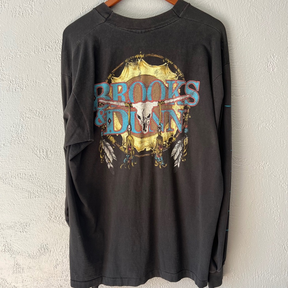 Vintage 1993 Brooks & Dunn Long Sleeve Shirt XL Faded Black Country Band Tee